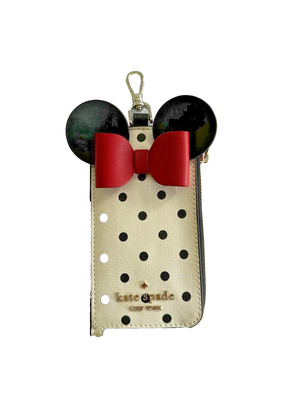 Kate Spade Minnie Mouse Wallet – Cream & Black Polka Dots – Red Bow Accent